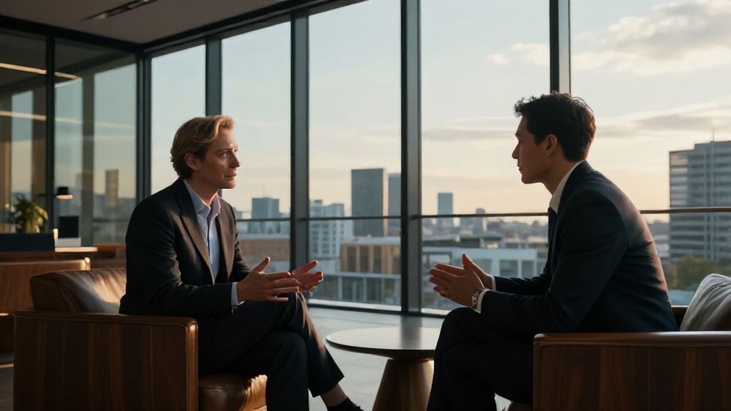 Professioneller Finanzmentor im Büro berät am Telefon